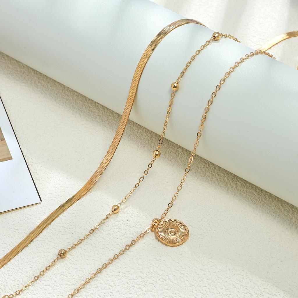 Metal Lotus Pendant Multi-layer Stacked Wearing Versatile Accessories Chain Collarbone Chain