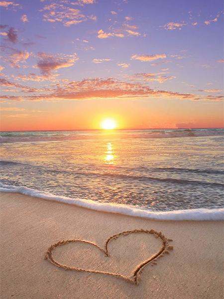 5D Diamond Painting Sunset Love Beach DIY Round Full Diamond Embroidery Kit Landscape Home Decoration Crafts