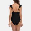 CHARMLEAKS Ruffle One Piece Swimsuits for Women Solid V Neck Ruched High Cut Leg Monokini Bathing Suits Swimwear