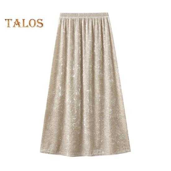 

Женская юбка миди, эластичная юбка с высокой талией, длиной до середины икры, однотонная юбка из блестящего бархата с широким подолом, повседневная одежда абрикосовый