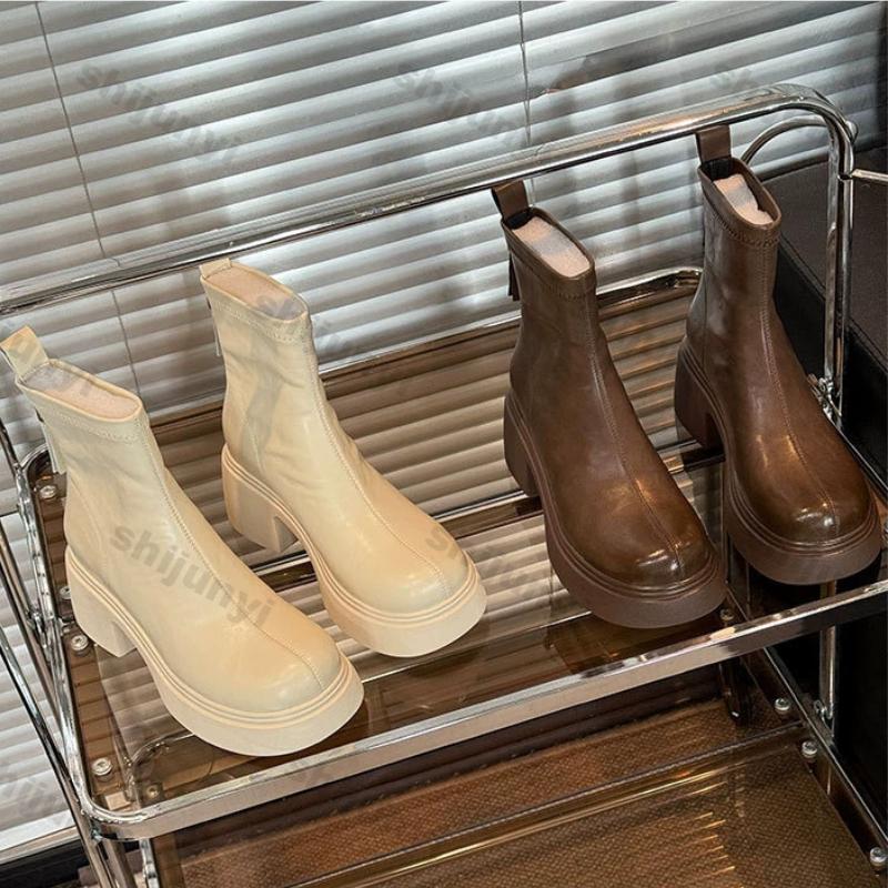 Fashion Women's Fashion Thick Heel Cotton Boots Winter New British Style Round Head Thick Sole Anti-slip Platform Comfort Ankle Boots