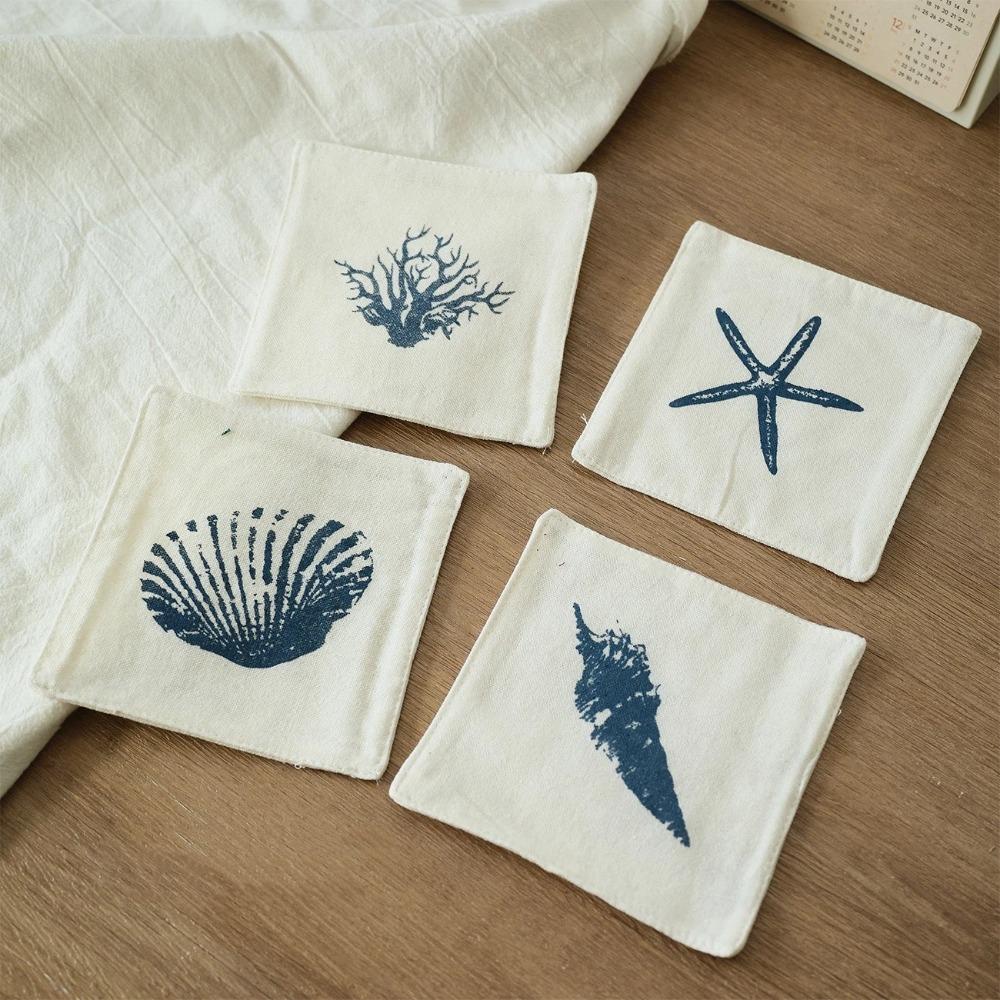 4PCS/SET Vintage Cotton Coasters Handmade Insulation Pad Plaid Embroidered Coasters  Dining Table Style 2