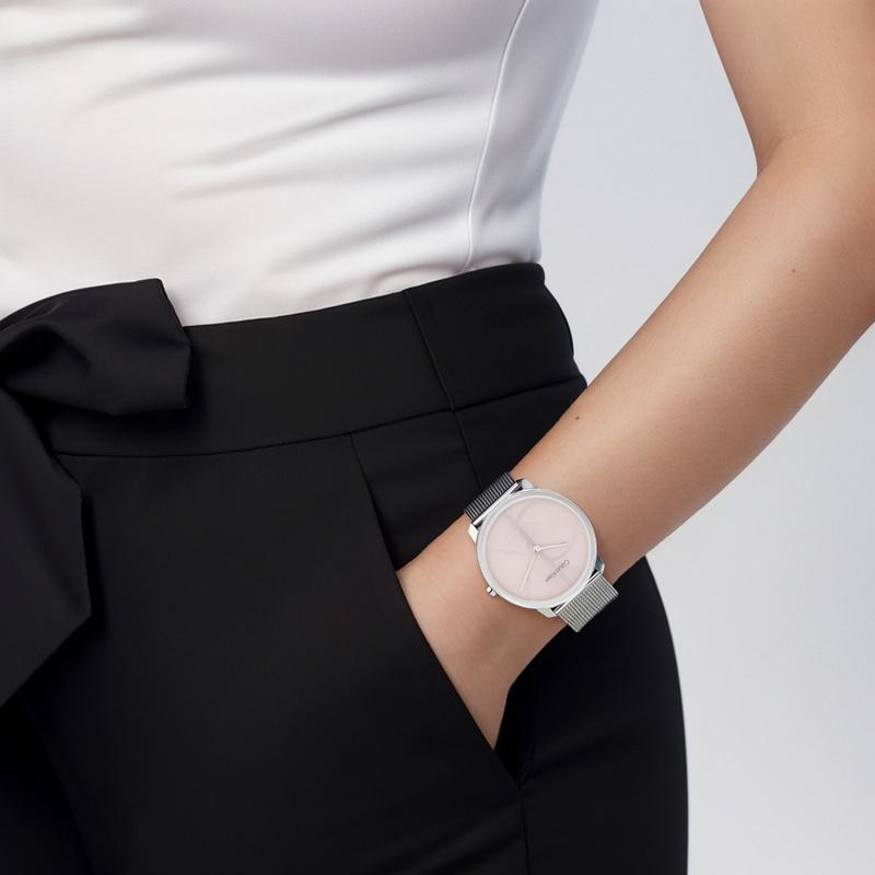 CALVIN KLEIN watch quartz movement steel strap 35mm pink dial women's watch 30 meters waterproof and elegant 25300015
