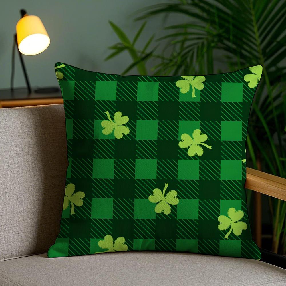 St Patricks Day Gift Cushion Cover Soft Plush Fabric DoubleSided Printed Sofa Cushion Cover for All Seasons Home Decor Gift