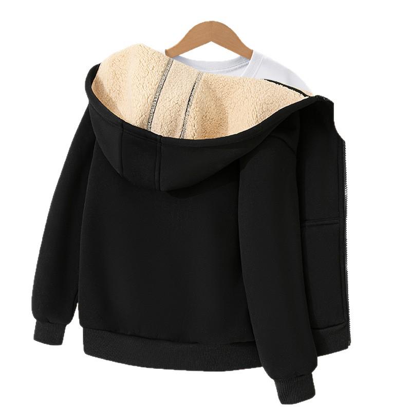 Kids' Lambswool Fleece Hoodie - Fashionable Solid Color Cardigan for Girls and Boys, Warm for Autumn/Winter