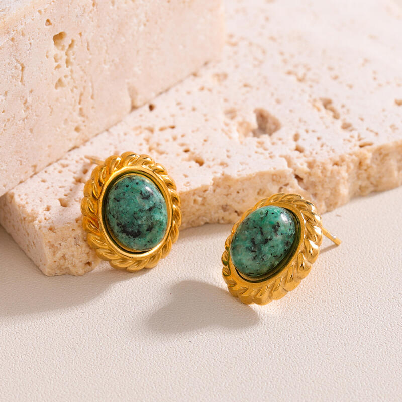Vintage Stainless Steel Oval Stone Drop Earrings for Women Ladies Palace Style Temperament No Fading Stud Earrings Jewelry Gifts