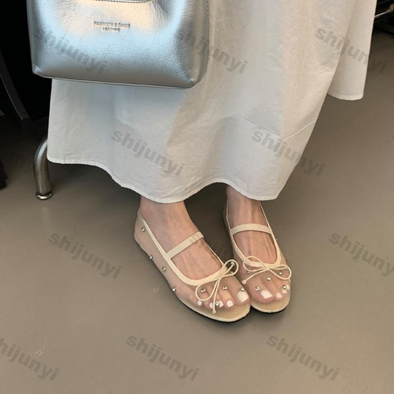 Women Flat Bows Single Shoes Summer New Fashion Shallow Ladies Elegant Ballerinas Shoes Soft Flat Outdoor Casual Mary Jane Shoes