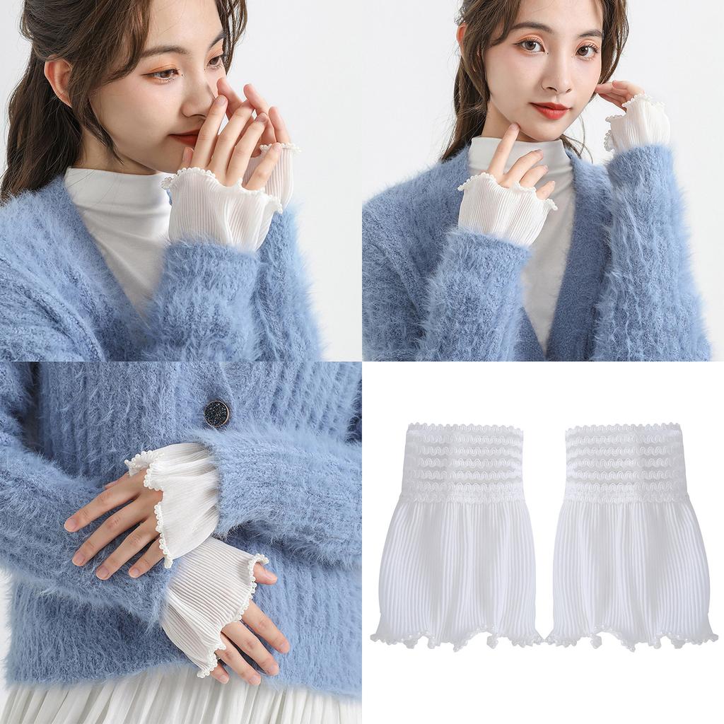 Elegant Flared Faux Sleeves Decorative Wrist Cuffs Bead Trim Sleeves For Women Girl Daily Wear Special Occasion Outfit