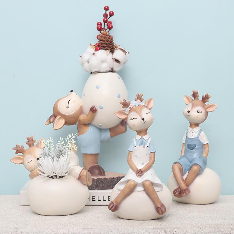 Fairy Deer Garden Pot for Dried Flowers, Decorative Planter Flower Pots, Animal Statue Figurine Home Desktop Decoration
