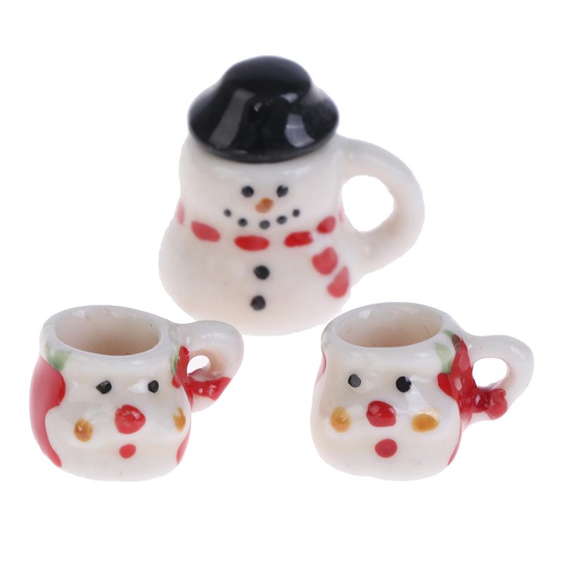 1:12 Dollhouse Miniature Christmas Ceramics Cups & Pot Set Doll Coffee Tea Cup