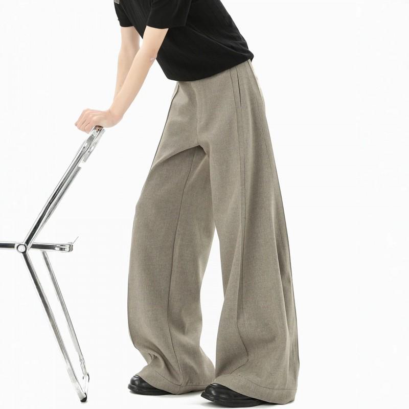 Mens Vintage Pleated Wide Leg Trousers Casual Loose Straight Fit Dress Pants