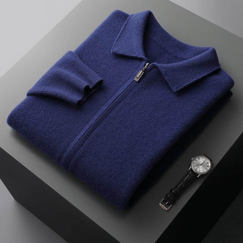Thickened Air Layer Polo Shirt Cardigan Autumn And Winter Men'S Cashmere Knitted Casual Cardigan Middle-Aged Coat