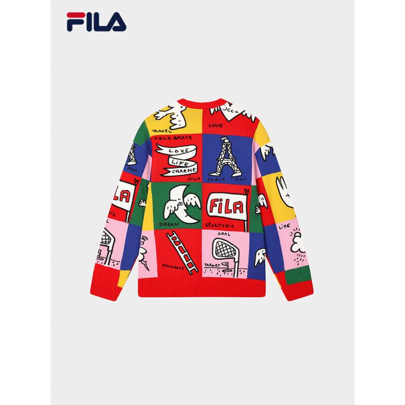 FILA Unisex Square Plaid Graffiti Knit Sweater