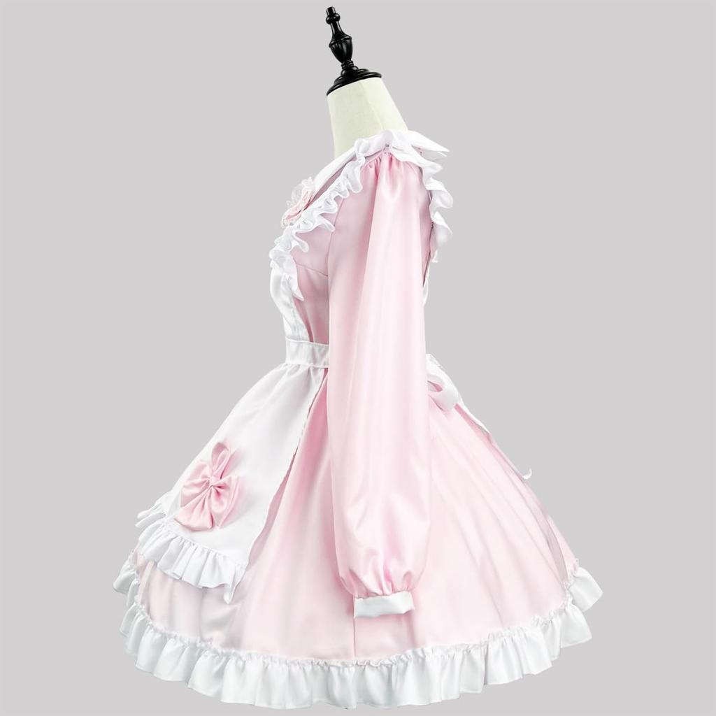 COSSA Maid Costume Long Cute Japanese Cafe Maid Lolita Costume for Includes Tights and Headband 5-Piece Set, Sleeves, Style, Cosplay, Apron,