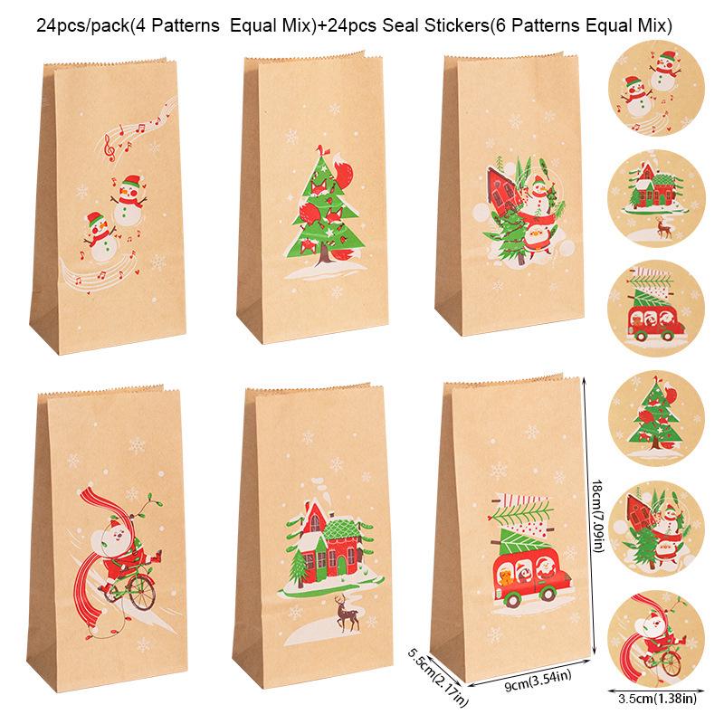 Christmas Gift Bags with Stickers - 24 Sets Advent Calendar Candy Paper Bags