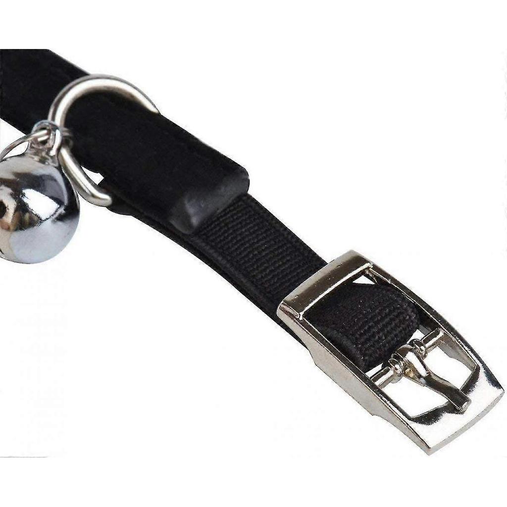 Měkký Sametový Bezpečný Kočičí Nastavitelný Obojek Bling Diamantový Se Zvonky, 11 Palců Pro Malé Psy A Kočky ((Černá))