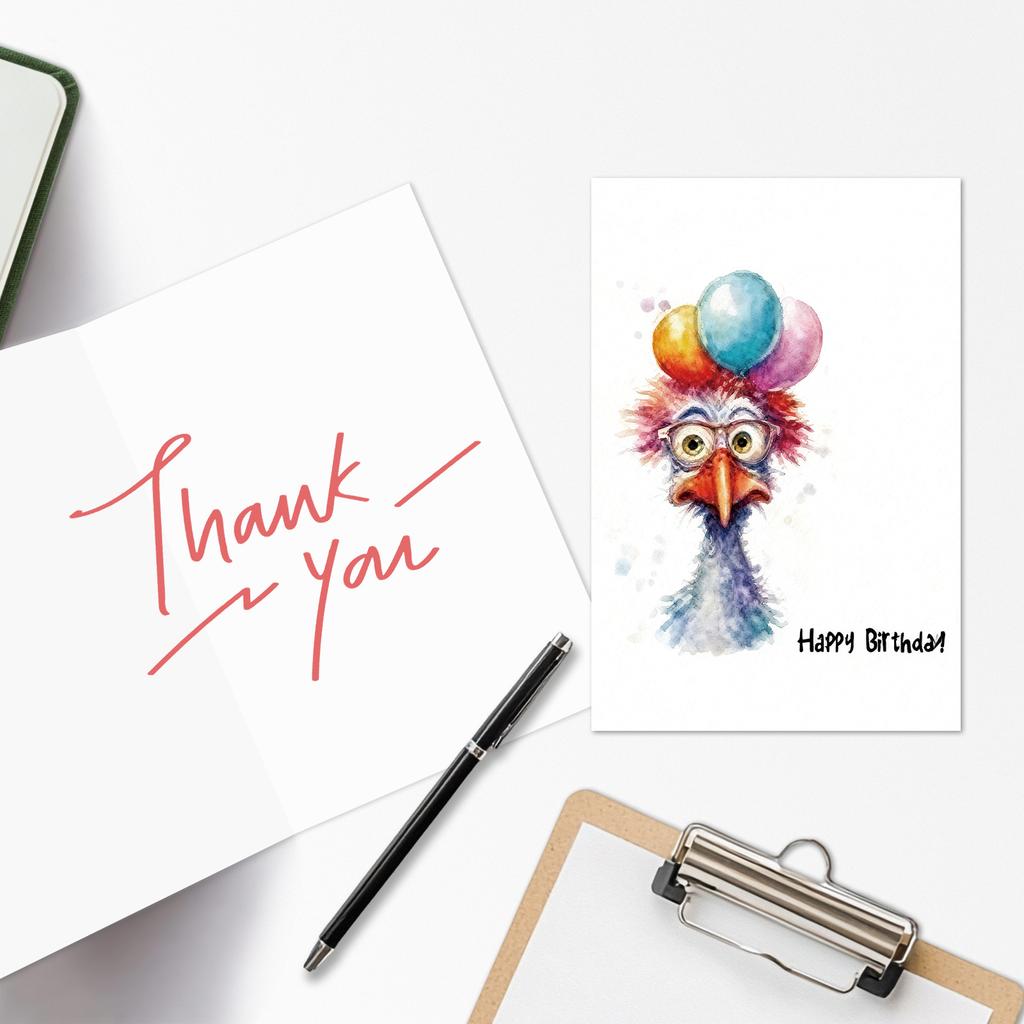 Happy Birthday Greeting Card Envelope Set Watercolor Cartoon Animal Large Size Foldable Handwritten Blessing Card