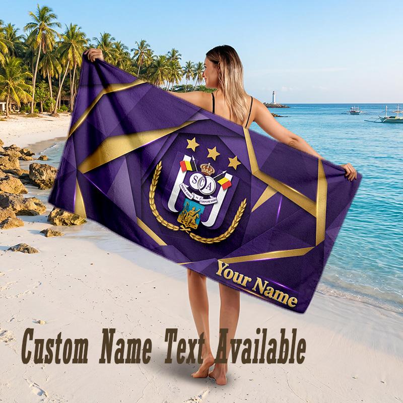 Anderlecht FC logo Design Beach Towel Custom Text Large Towel for Beach Vacation