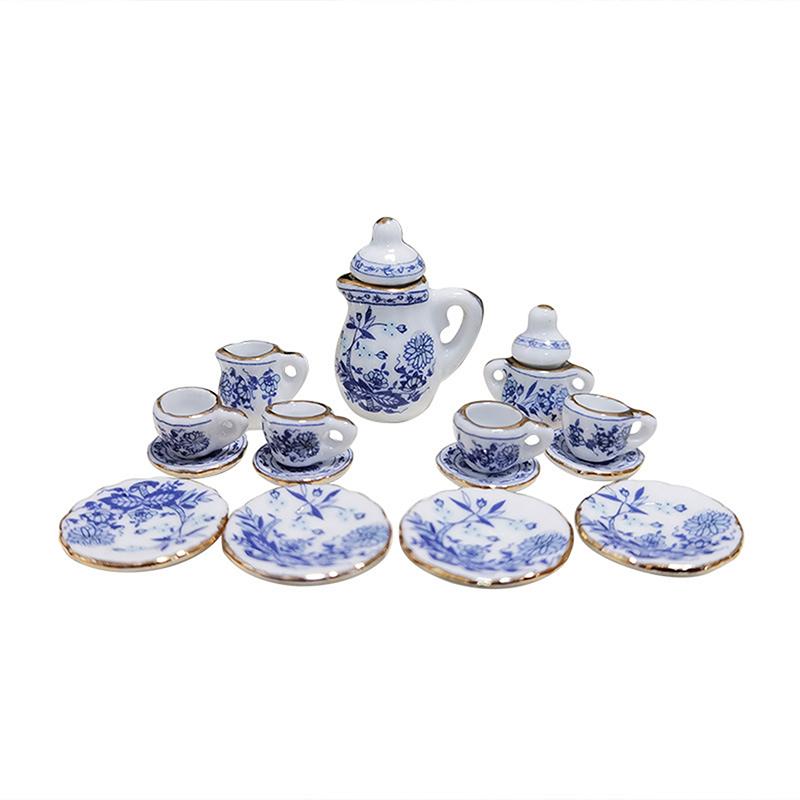 15Pcs Miniature Food And Play Doll House Diy Accessories 1:12 Dollhouse Miniature Tableware Porcelain Ceramic Tea Cup Set