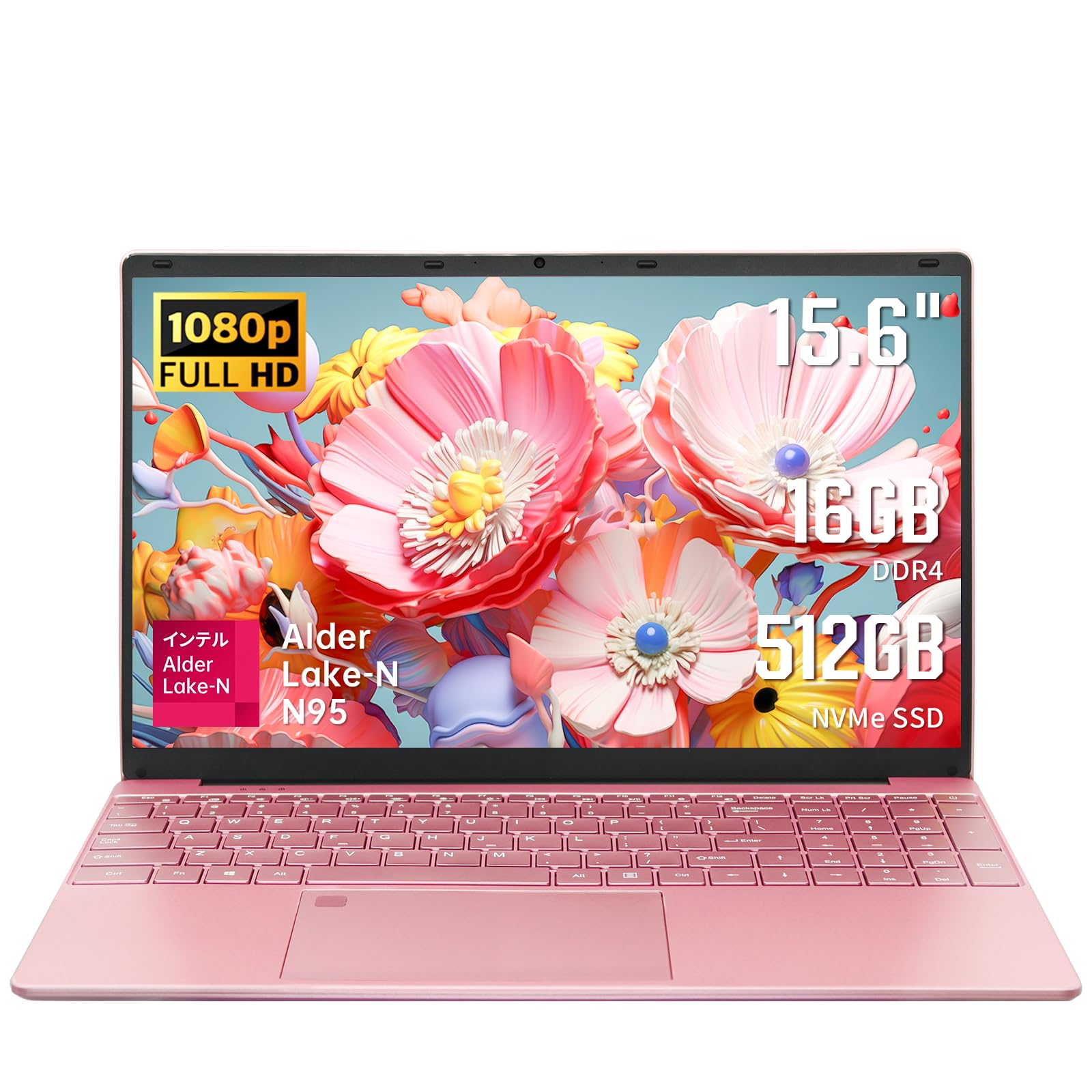 

12th Generation N95 Slim Laptop with Windows DDR4 16GB Fingerprint Japanese Keyboard Bluetooth Ideal for Working from and Zoom 15.6-inch Office, 11, рожевий