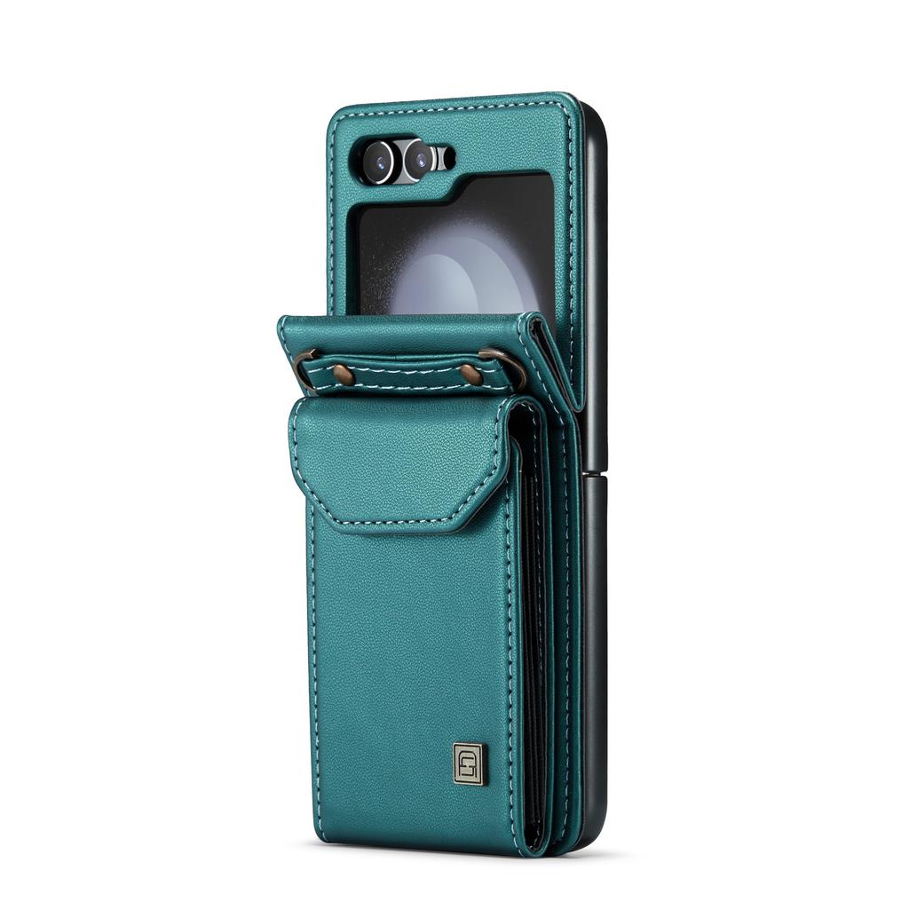 Crossbody Wallet Vertical Cards Solt Lanyard Leather Case For Samsung Galaxy Z Flip 5 5G ZFlip5 Purse Pocket Bag Strap Cover