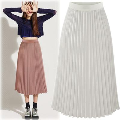 Women Long Metallic Silver Maxi Pleated Skirt Midi Skirt High Waist Elascity Casual Party Skirt