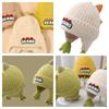 Winter Kids' Thickened Ear-Warming Windproof Fleece-Lined Beanie Cute 3D Dinosaur Knit Beanie
