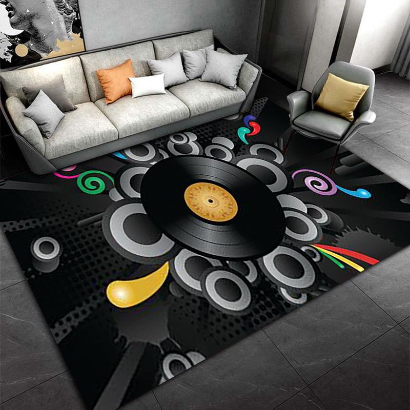 Colorful Vinyl Record Design Carpet with Abstract Retro Patterns Suitable for Use As an Anti-slip for Living Room Bedroom Sofas