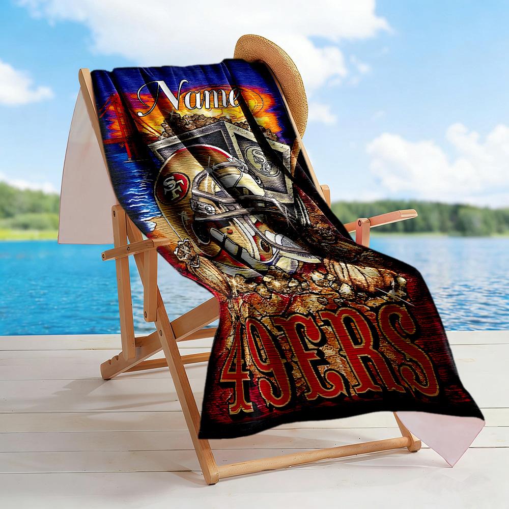 San Francisco 49ers Helmet Artwork Customize Your Name Beach Towel High Absorbency & Quick-Dry Suitable for Swimming Gym Camping Yoga Vacation