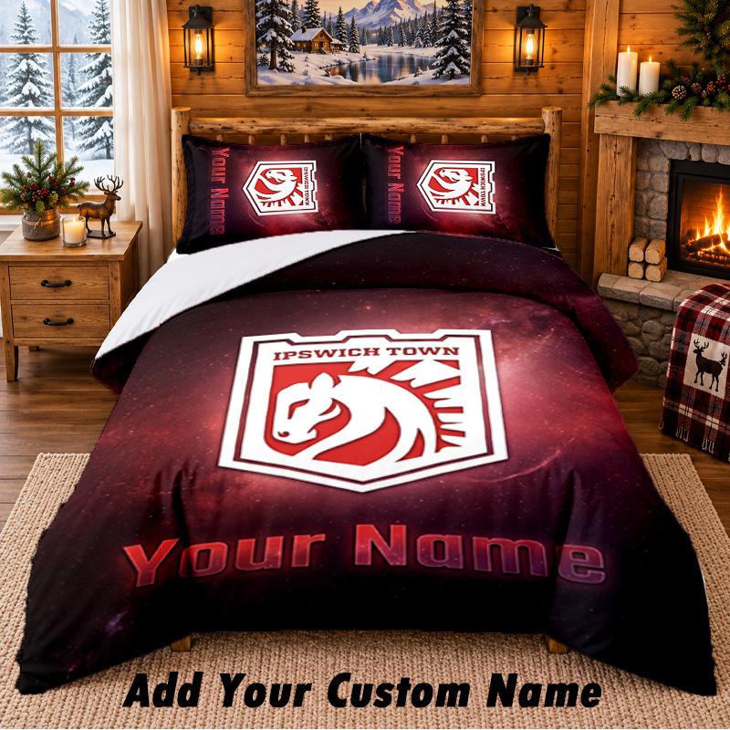 Ipswich Town Pattern Bedding 3Pcs Set Custom Name, Bed Sheet And Pillowcases For Home Bedroom