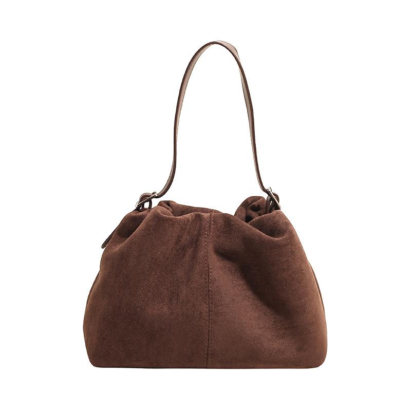 Frosted fashion niche retro suede shoulder bag women's bag large capacity autumn and winter handbag commuter armpit bag