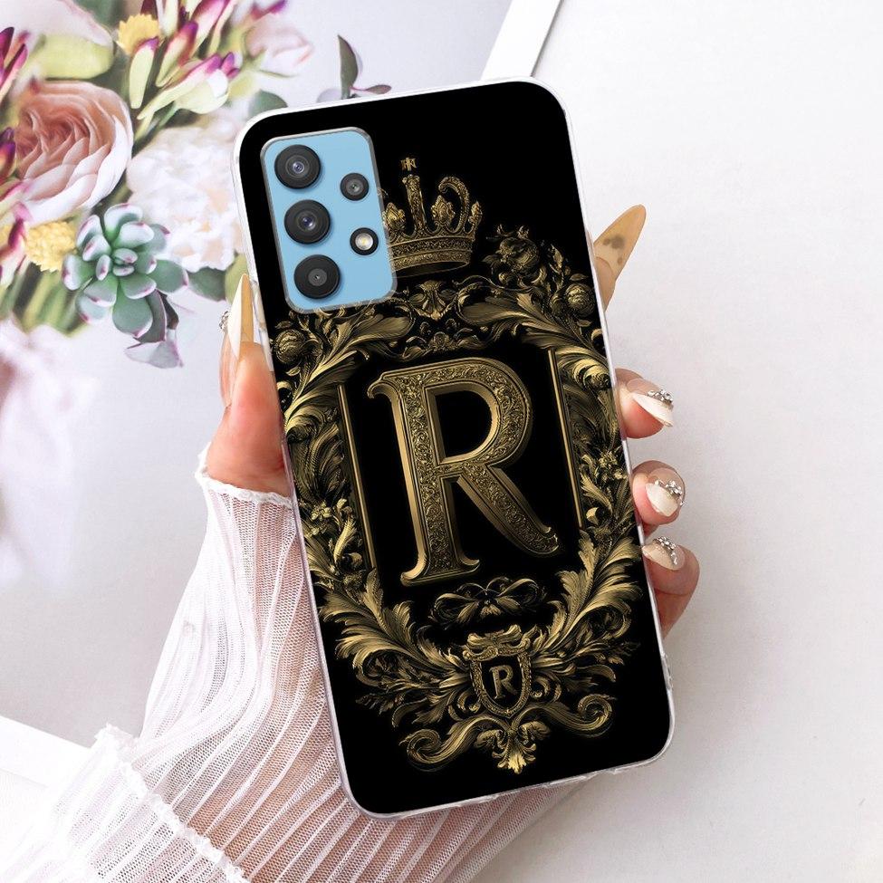 Clear For Samsung A32 5G SM-A326B Cover For Samsung Galaxy A32 5G Case Luxury Crown A-Z Letters 2D Flat Pattern Soft Phone Case