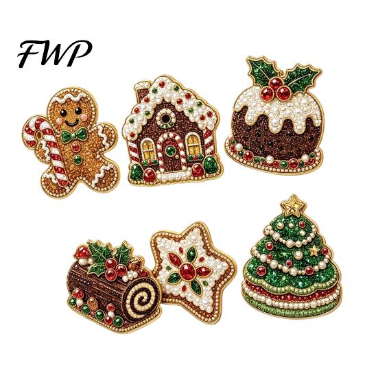 Urlaubsparty-Gastgeschenke 6 Stück/Set Kühlschrankmagnete Kunst-Kit mit Kunstperlen, Weihnachts-Schneemann-Baum-Weihnachtsmann Funkelnde Strass-Verzierungen Magnete, DIY Mosaik