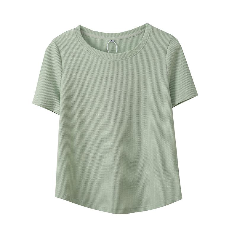Fat Mm Basic Waffle Simple Short-sleeved T-shirt Women's Spring New Curved Pendulum Thin Top 132069