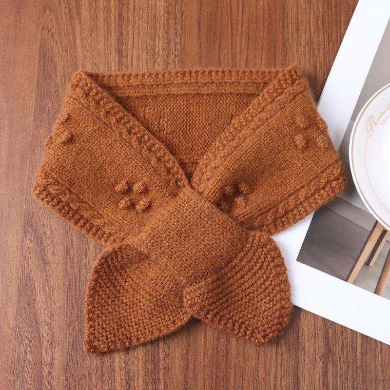 Women's 100% Pure Wool Perforated Knitted Small Bow Tie Scarf Warm Printed Neck Guard Woolen False Collar Fashion Accessory