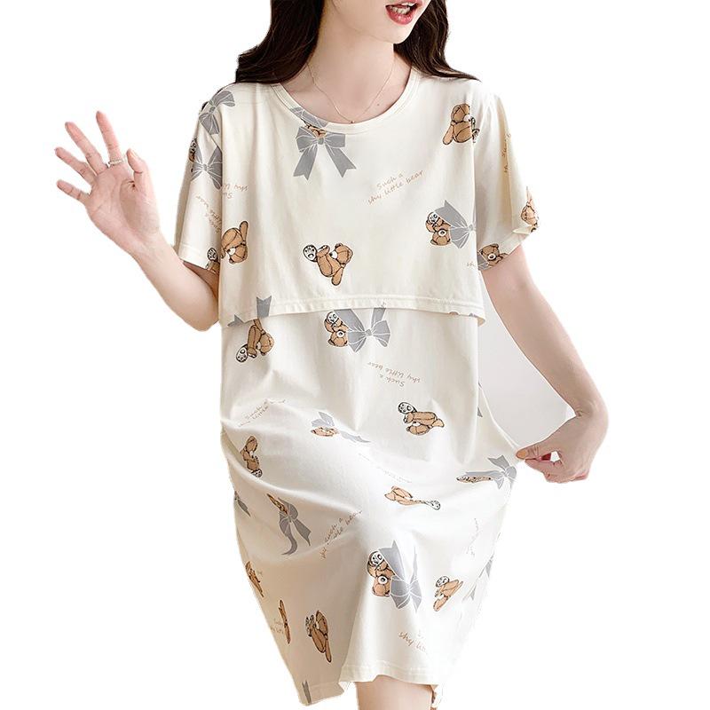 Pure Cotton Short Sleeve Nightgown for Pregnant & Postpartum Women - Breastfeeding Friendly