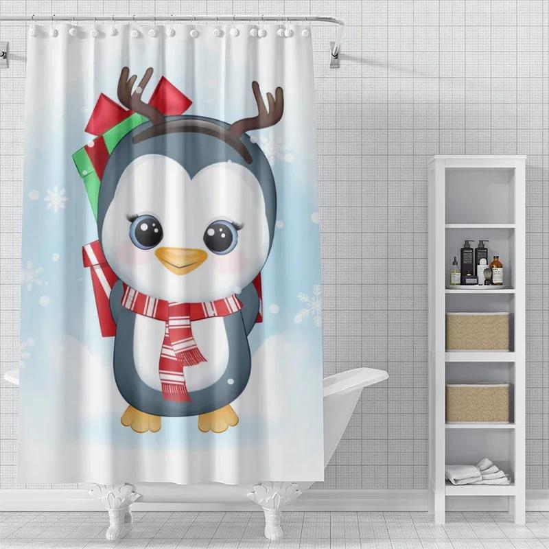 Home Decoration Shower Curtains For Bathroom Waterproof Curtain Fabric Modern Nordic Style Living Room Merry Christmas Winter