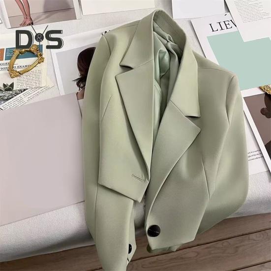 Damedressjakke Formell Forretningsstil Nedslått Krage Knappdekor Slim Fit Kort Ensfarget Lange Ermer Cardigan Enkeltknapplukking OL Pendling