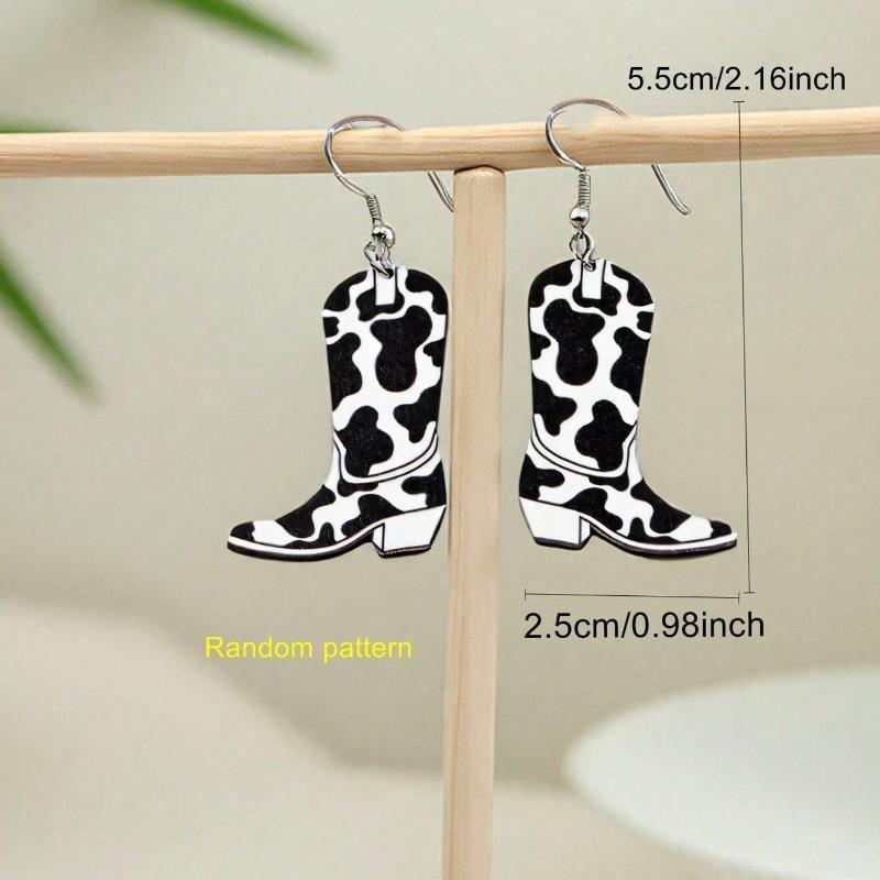 1 Pair Western Cowgirl Style Versatile Pink Acrylic Wavy Cowboy Boot Drop Earrings, Suitable For Women Party And Everyday Wear