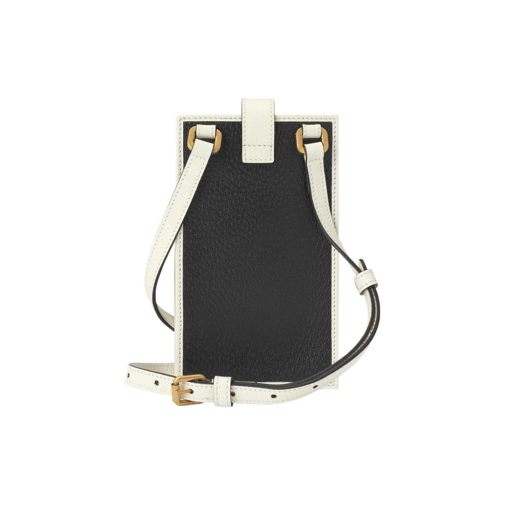 Gucci X Adidas Collaboration Logo Print Snap Closure Leather Phone Bag Women Shoulder Bag Black Beige 702203-UZ3BT-1057