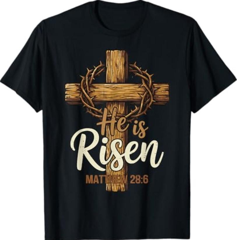 Easter Cross He is Risen Jesus Christian Men Women T-Shirt S разноцветный
