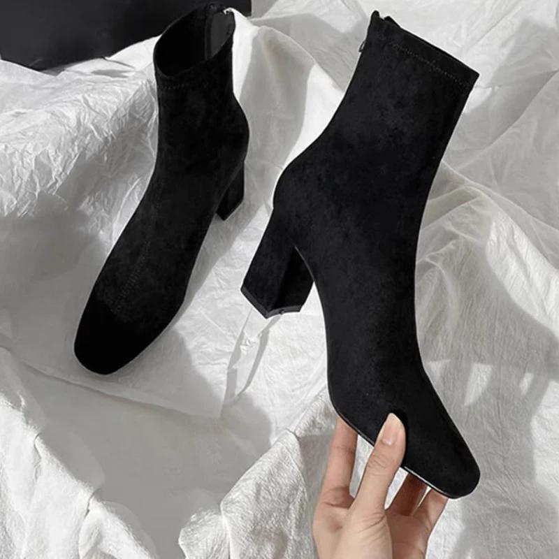 модные туфли на высоком каблуке женские замшевые ботильоны зимние дизайнерские туфли — фото 5