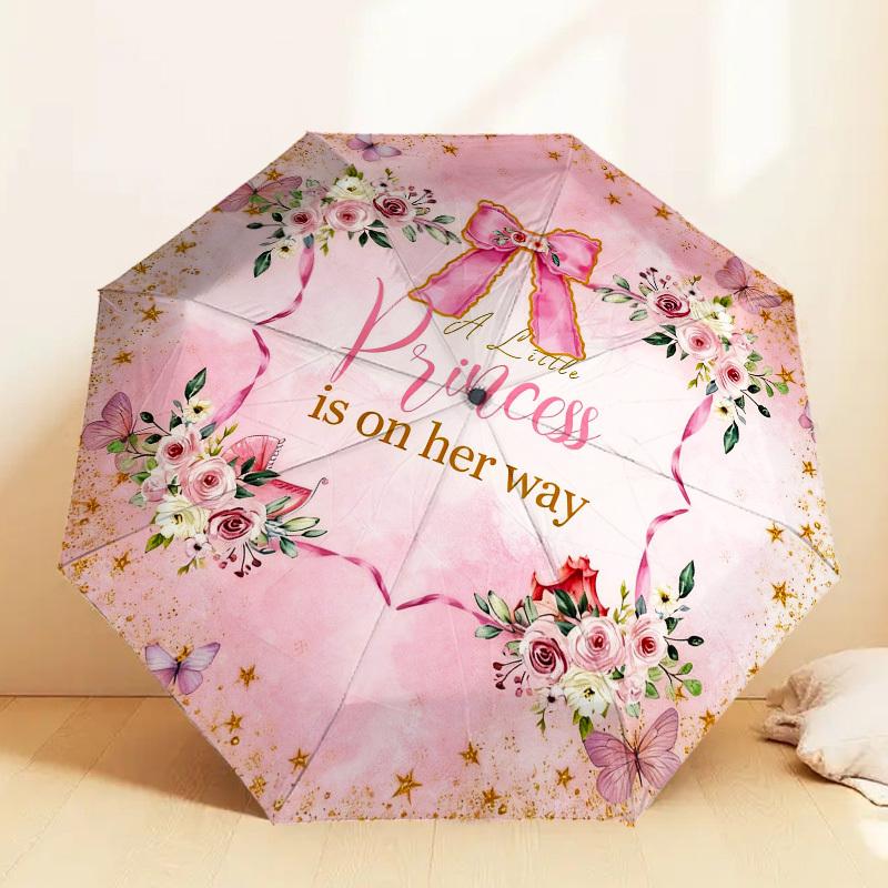 1pc Princess Flowers Automatic Folding Umbrella, Heavy Duty 8 Rib Iron Frame,  Suitable for Travel, Daily Use, Birthday, Decor Gift M0104039