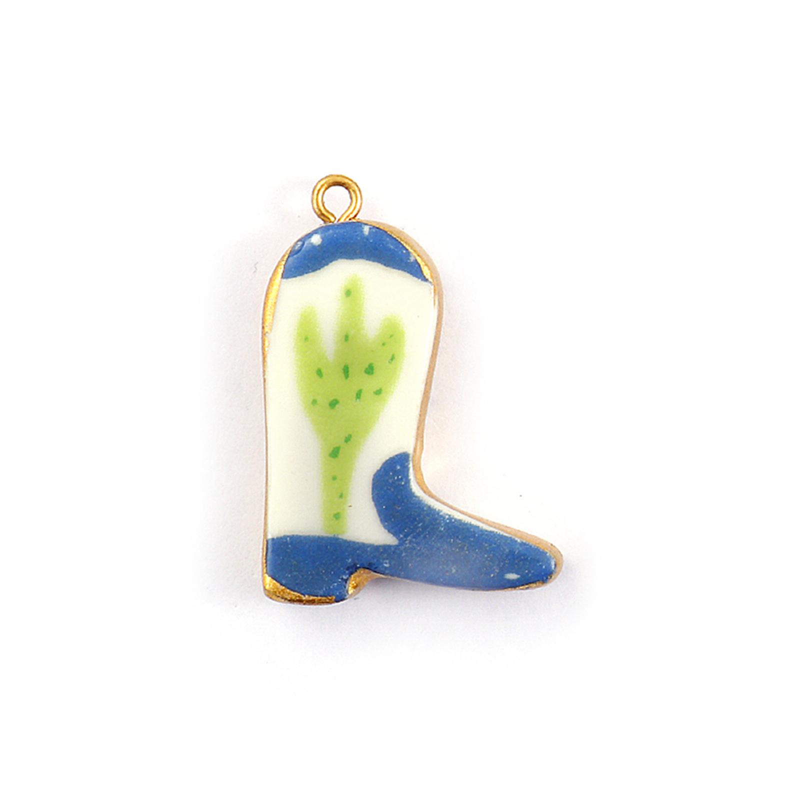 2pcs Western Cowboy Boot Ceramic Charms 18k Gold Plated Stainless Steel Pendants for Women DIY Necklace Jewelry Making 23x34mm