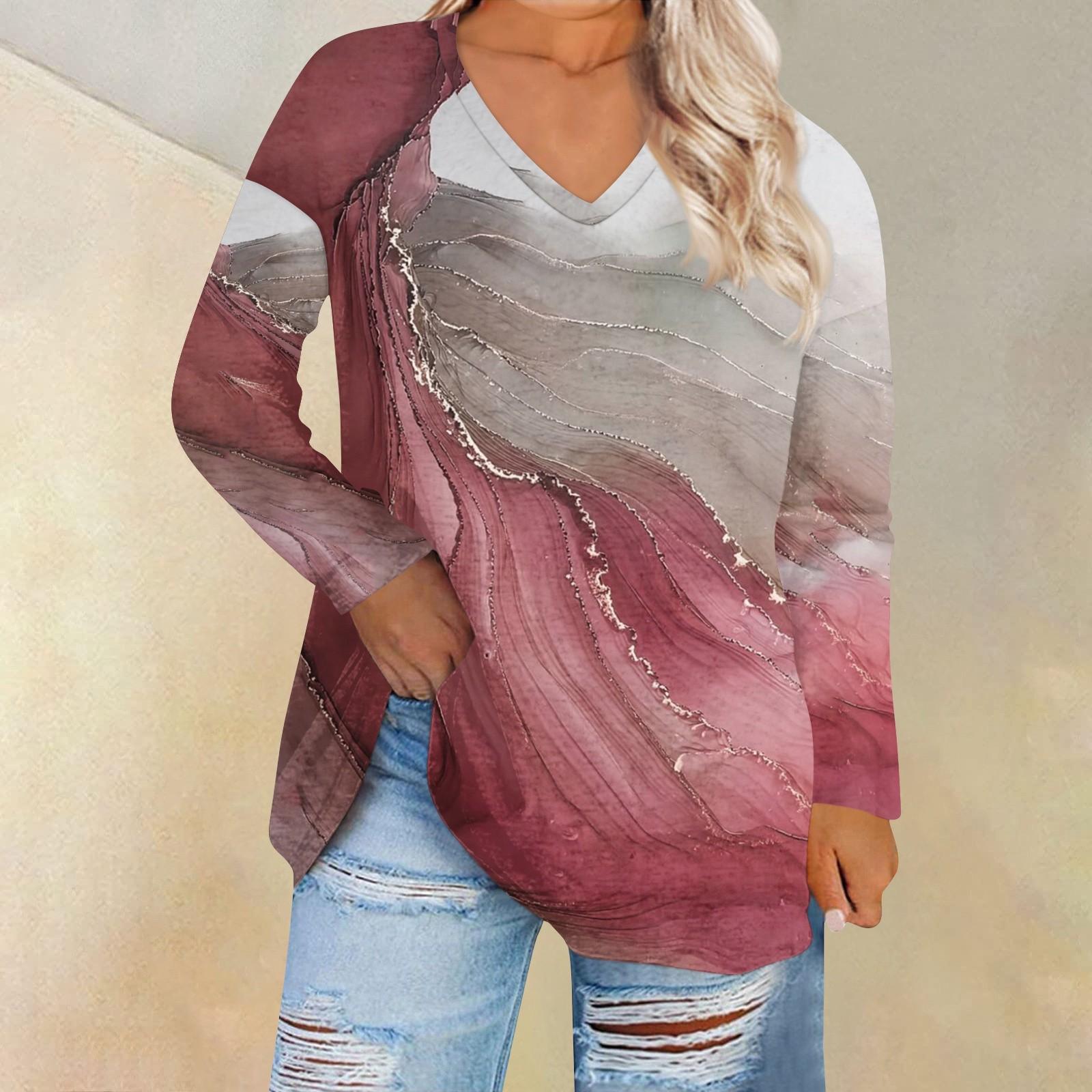 

Жіноча повсякденна футболка з довгим рукавом і круглим вирізом вільного крою, зручна та модна XXXXXL червоний