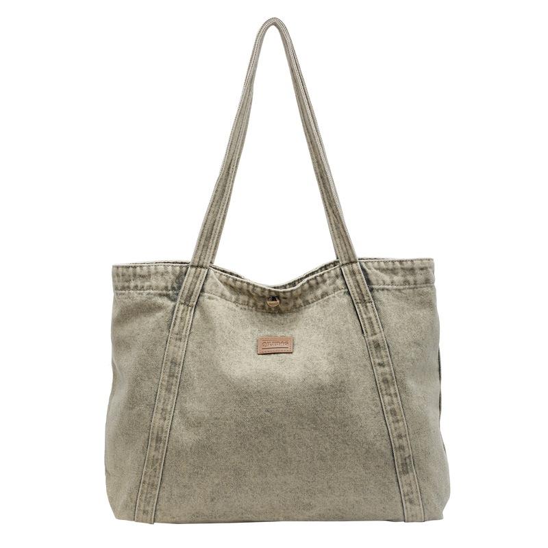 Denim canvas shoulder bag women's 2025 new large-capacity shopping bag niche literary tote bag casual handbag