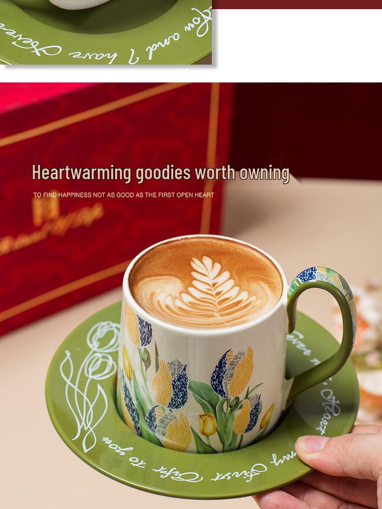 French-Inspired Tulip Tea & Coffee Ceramic Cup and Saucer Gift Set