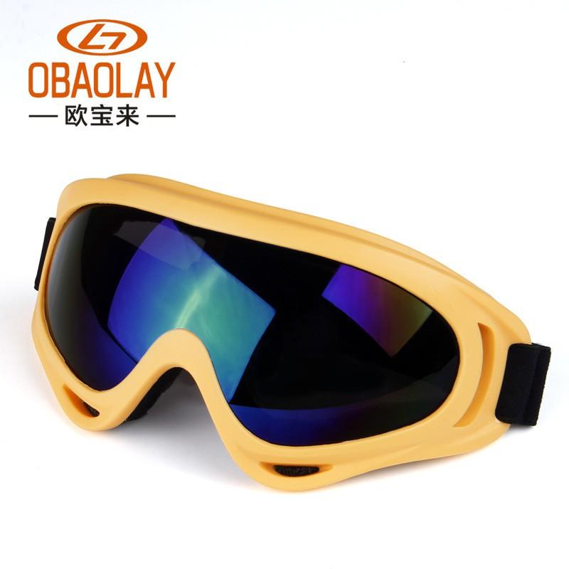 OBAOLAY X400 Cycling Protective Gear Safety Goggles Motorbike Bicycle Riding Wind UV Protection PC Lens Unisex Yellow Frame with Blue Lens