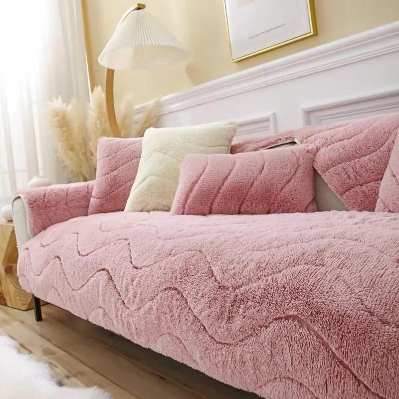 Cuscino per Divano Nordic Spesso Peluche Lungo Soggiorno Antiscivolo Antipolvere Copridivano Moda Tinta Unita Inverno Caldo Tappetino per Seduta