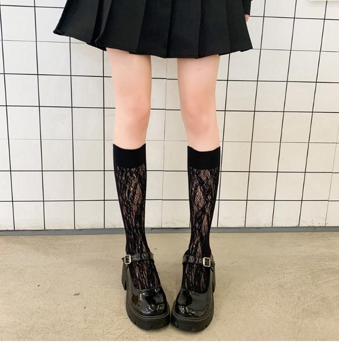 Japanese Jk Calf Socks Women's Ins Tide Summer Thin Stockings Love Lace Lolita Sexy Mesh Socks Women